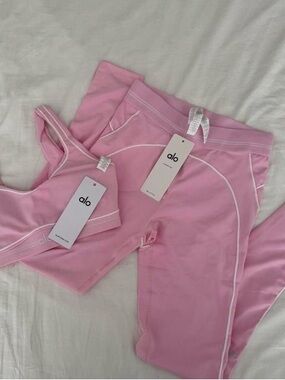 ALO Yoga Pink Seam-Trim Bodysuit and Leggings Set